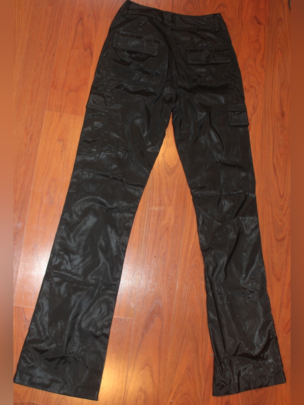Vintage Hip & Gorgeous Black Polyurethane Cargo Pants Y2K Low Rise Size 3